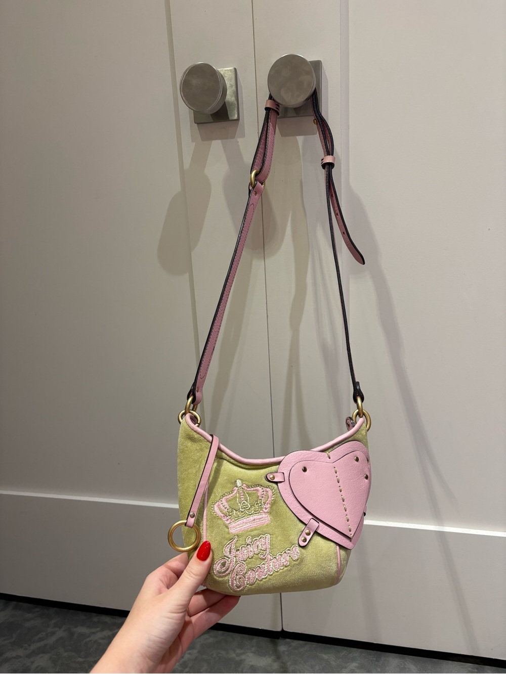 Vintage Y2K Juicy Couture Green Pink Velour Mini Crossbody